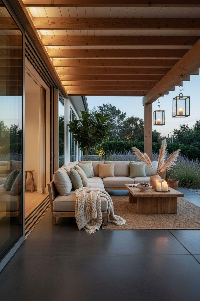 Covered Patio Ideas - modern luxury design with natural wood beams