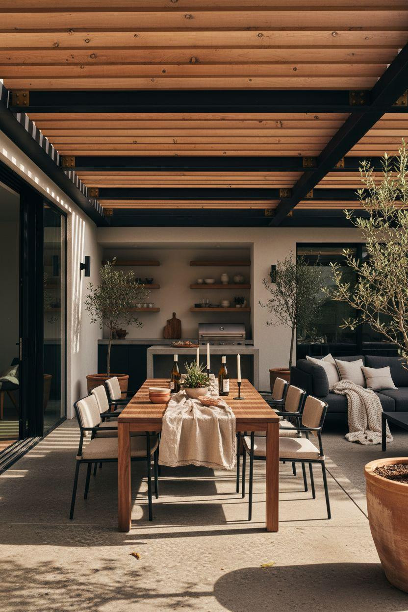 Covered Patio Ideas - California coastal with walnut dining