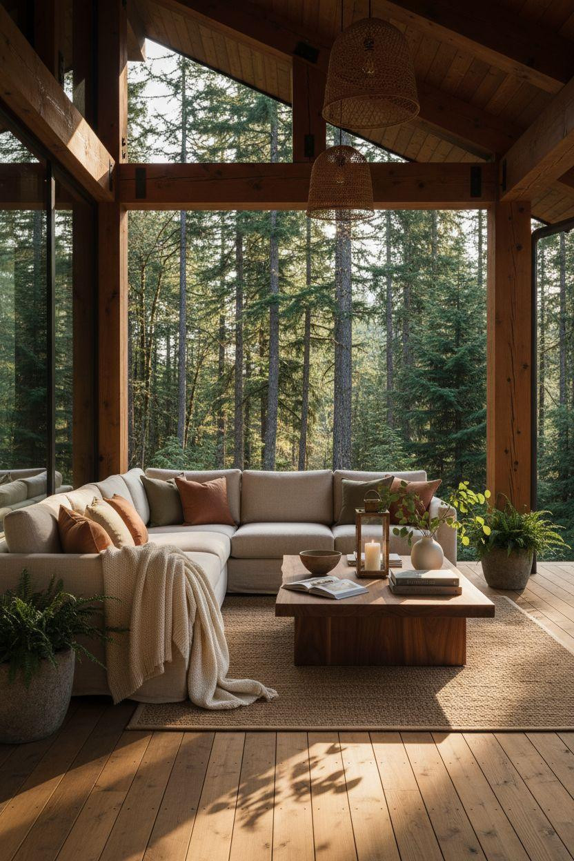 Covered Patio Ideas - forest retreat with exposed beams