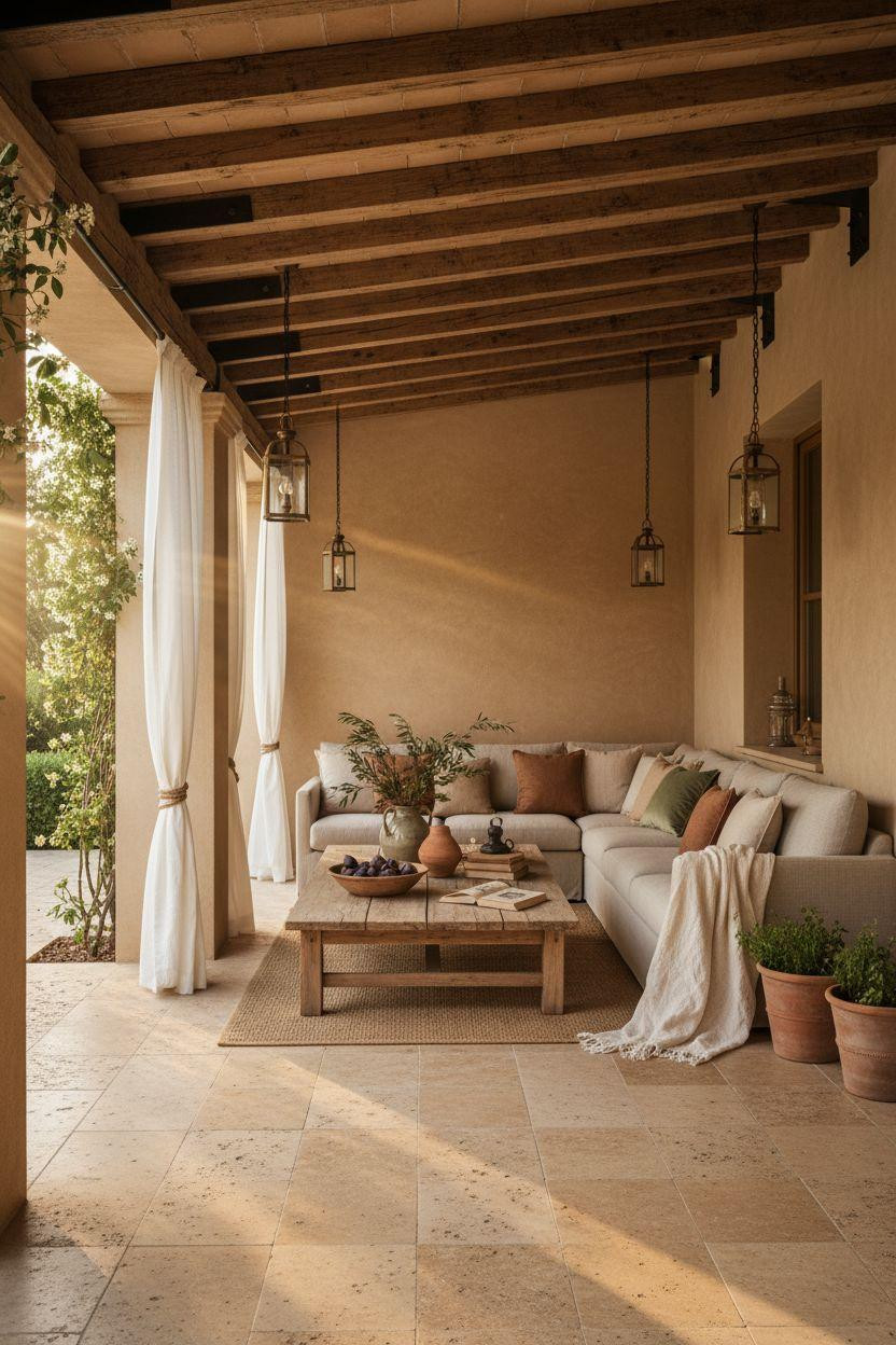 Covered Patio Ideas - DIY Mediterranean with oak beams
