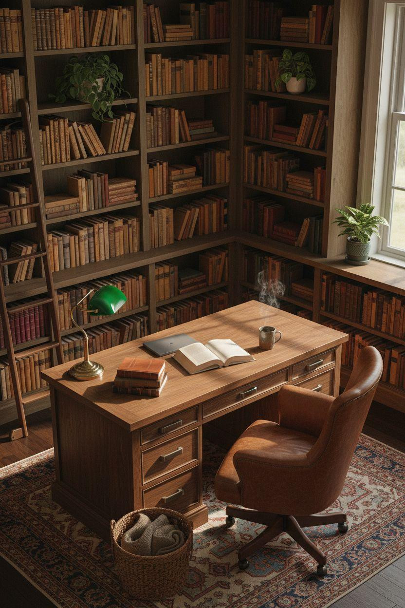 Small Home Library Ideas - library office workspace combo