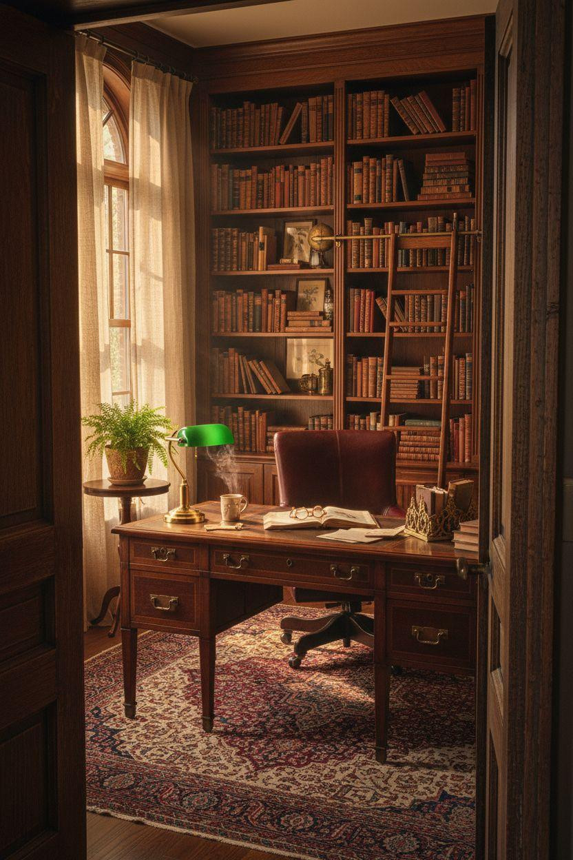 Small Home Library Ideas - vintage desk library setup