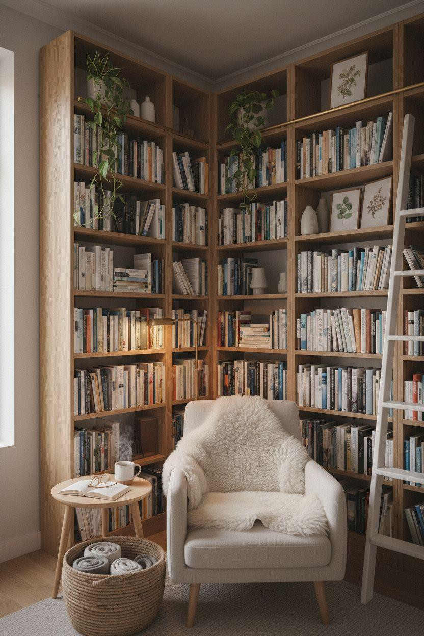 Small Home Library Ideas - Scandinavian minimal library