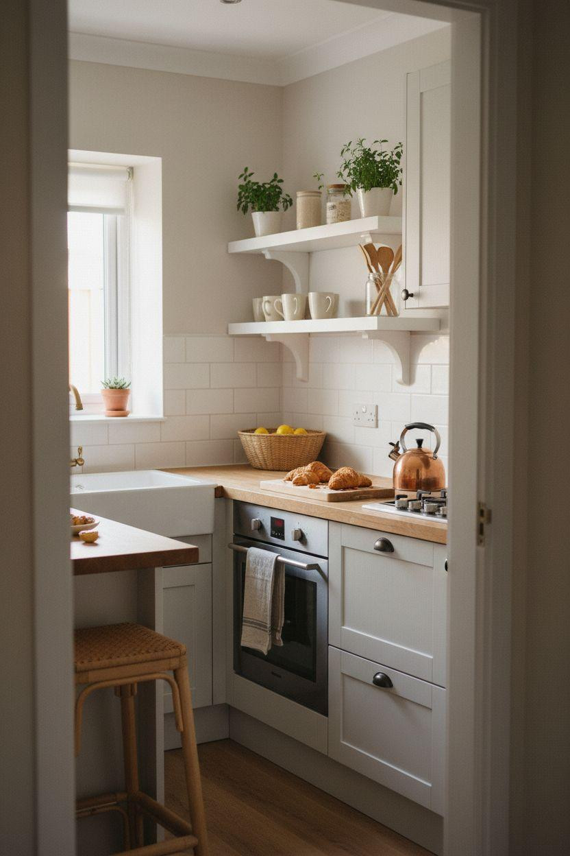 Tiny Kitchen Ideas - breakfast bar with rattan stools in small corner