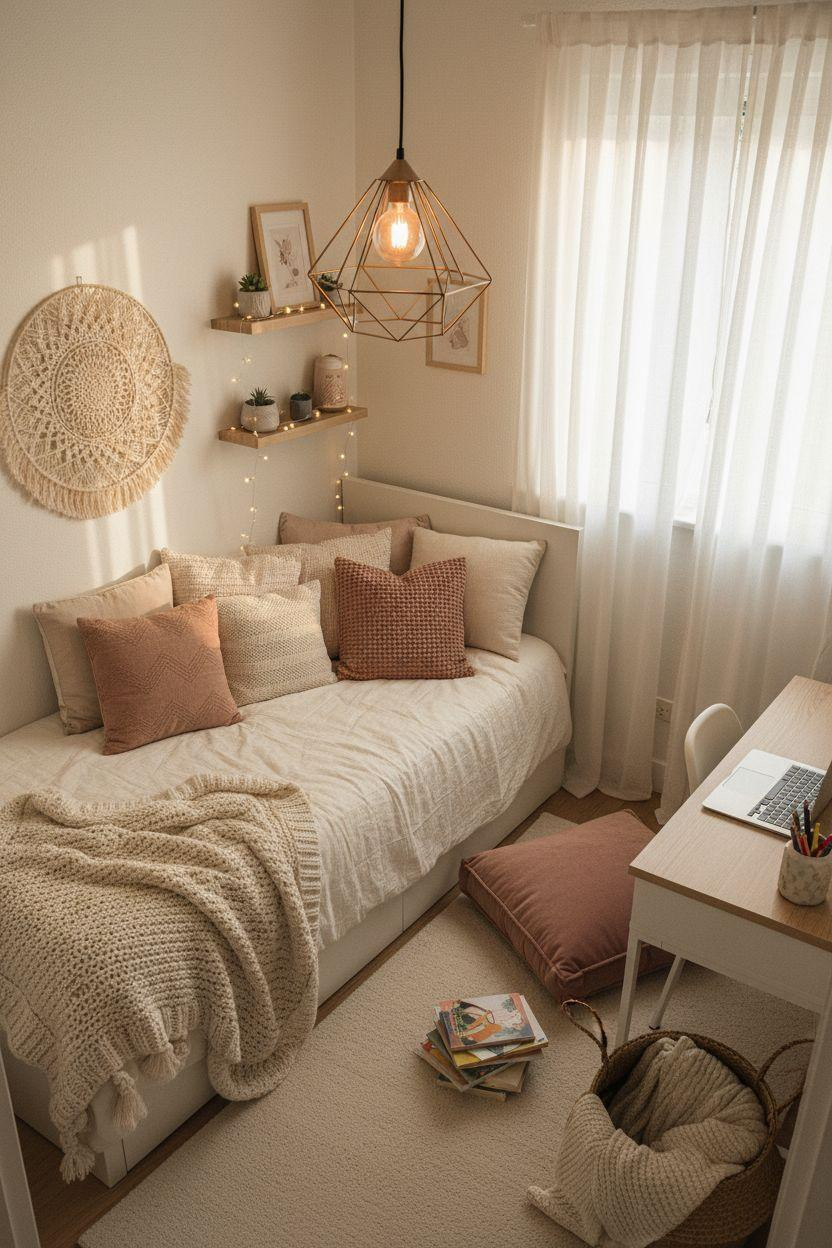 Cozy Teen Bedroom Ideas - full bedroom with statement lighting