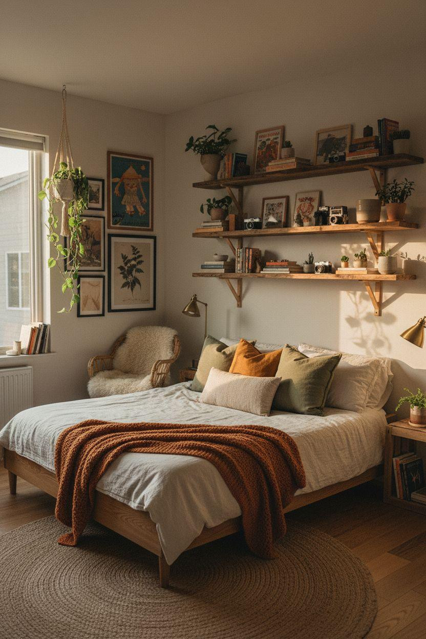 Cozy Teen Bedroom Ideas - eclectic bedroom with wood details