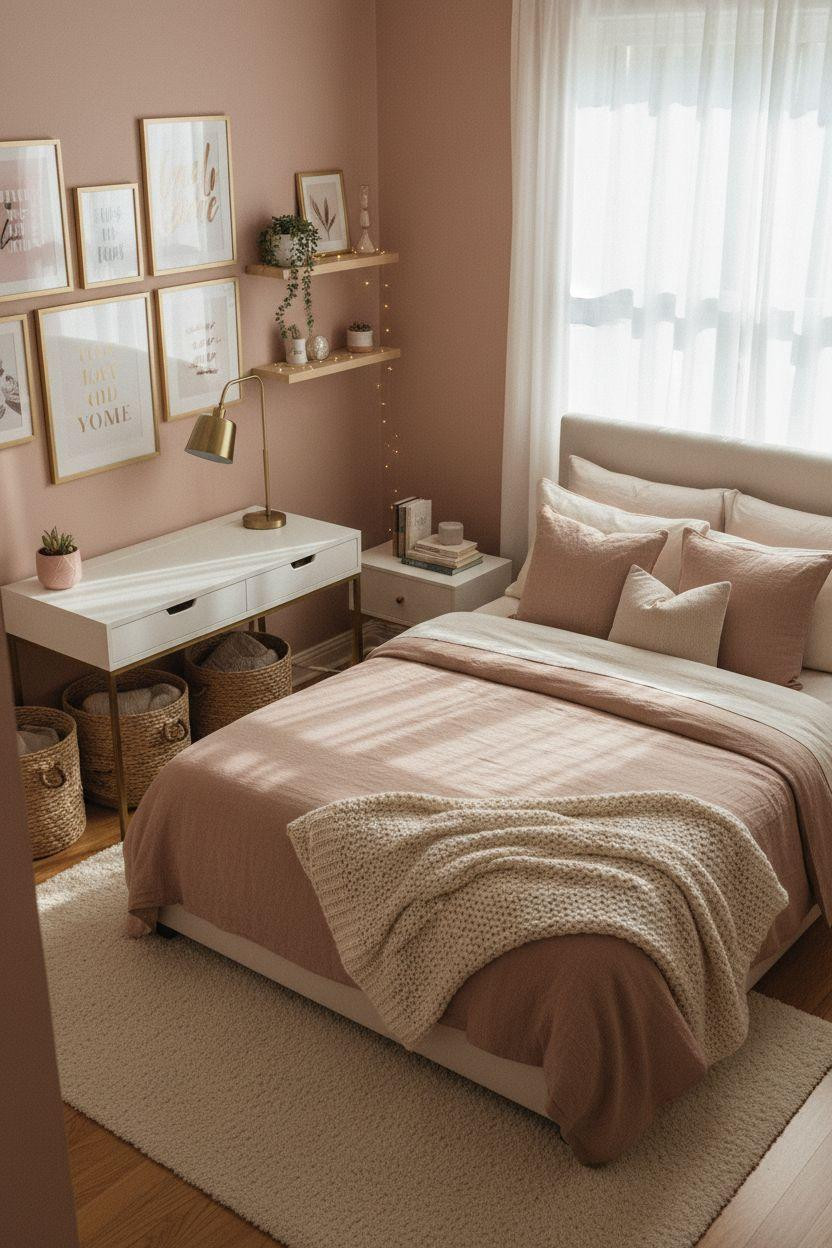 Cozy Teen Bedroom Ideas - bedroom with brushed brass accents