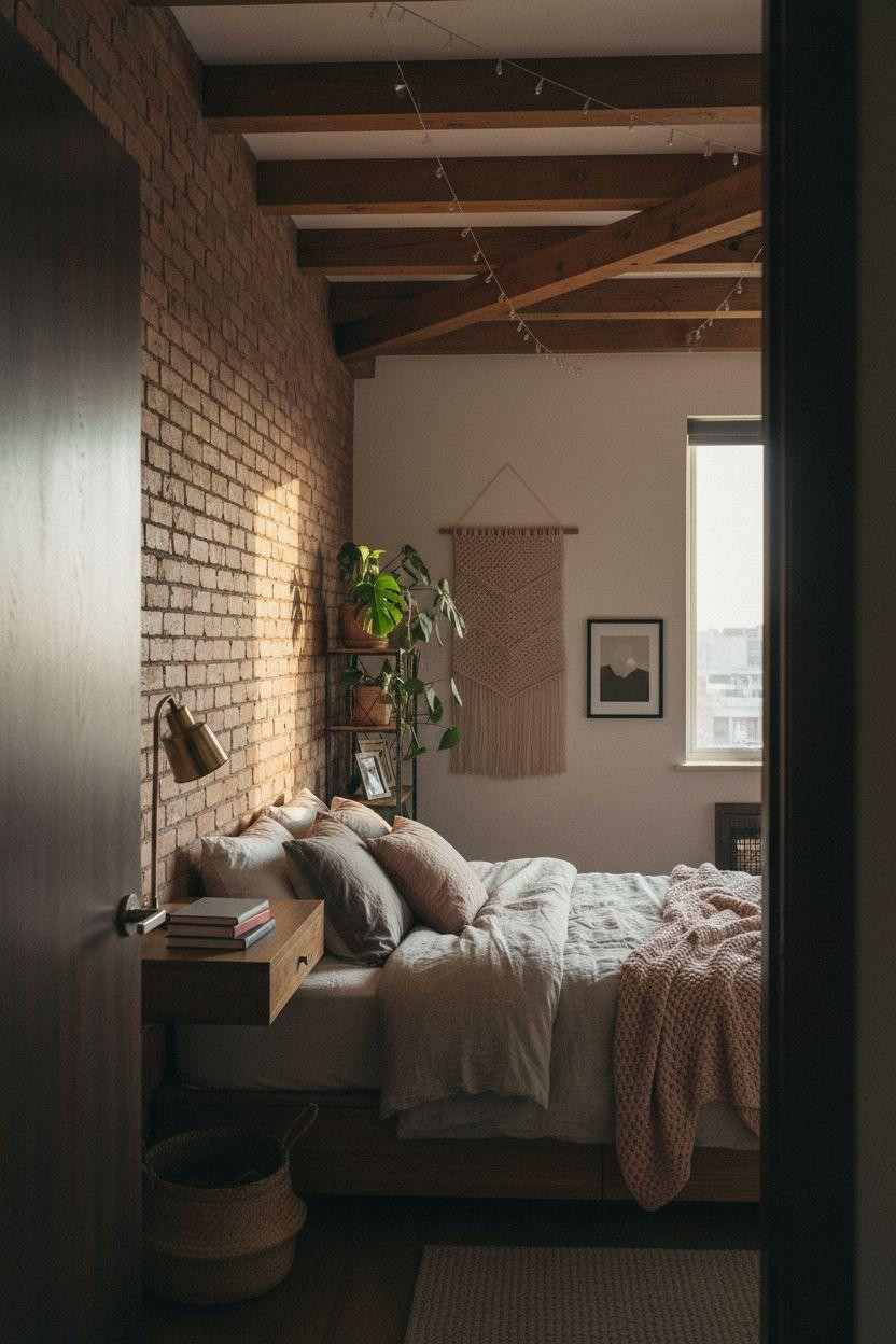 Cozy Teen Bedroom Ideas - bedroom with exposed brick accent wall