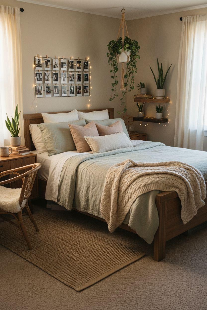 Cozy Teen Bedroom Ideas - bedroom with layered textures and wood accents