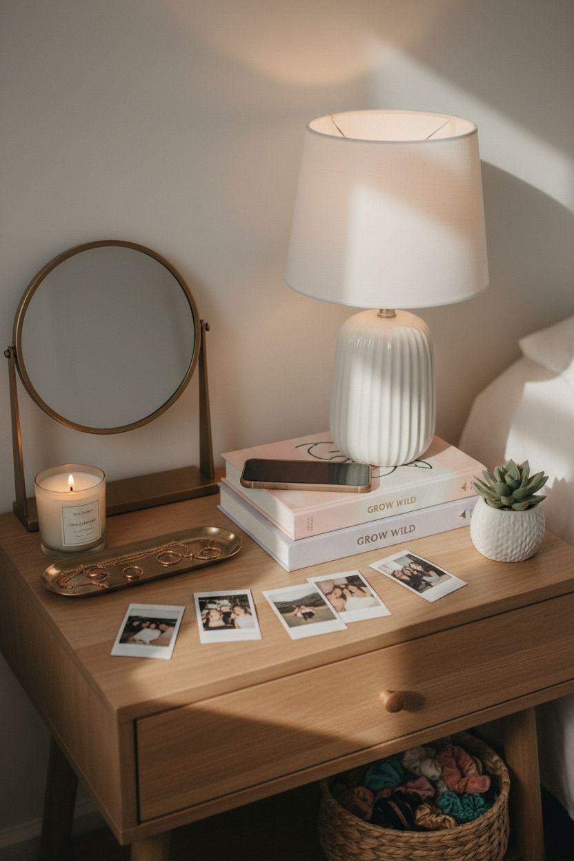 Cozy Teen Bedroom Ideas - nightstand with decorative styling
