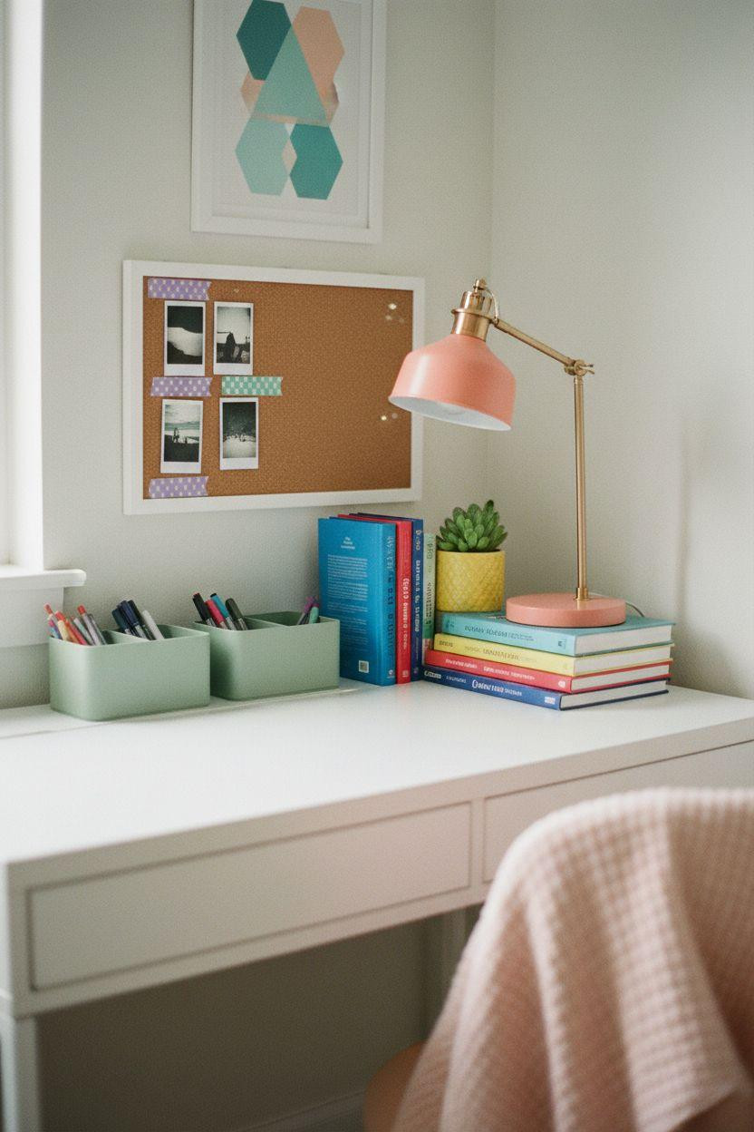 Cozy Teen Bedroom Ideas - simple desk corner with colorful accents