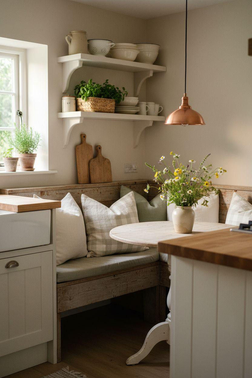 Tiny Farmhouse Kitchen with booth seating