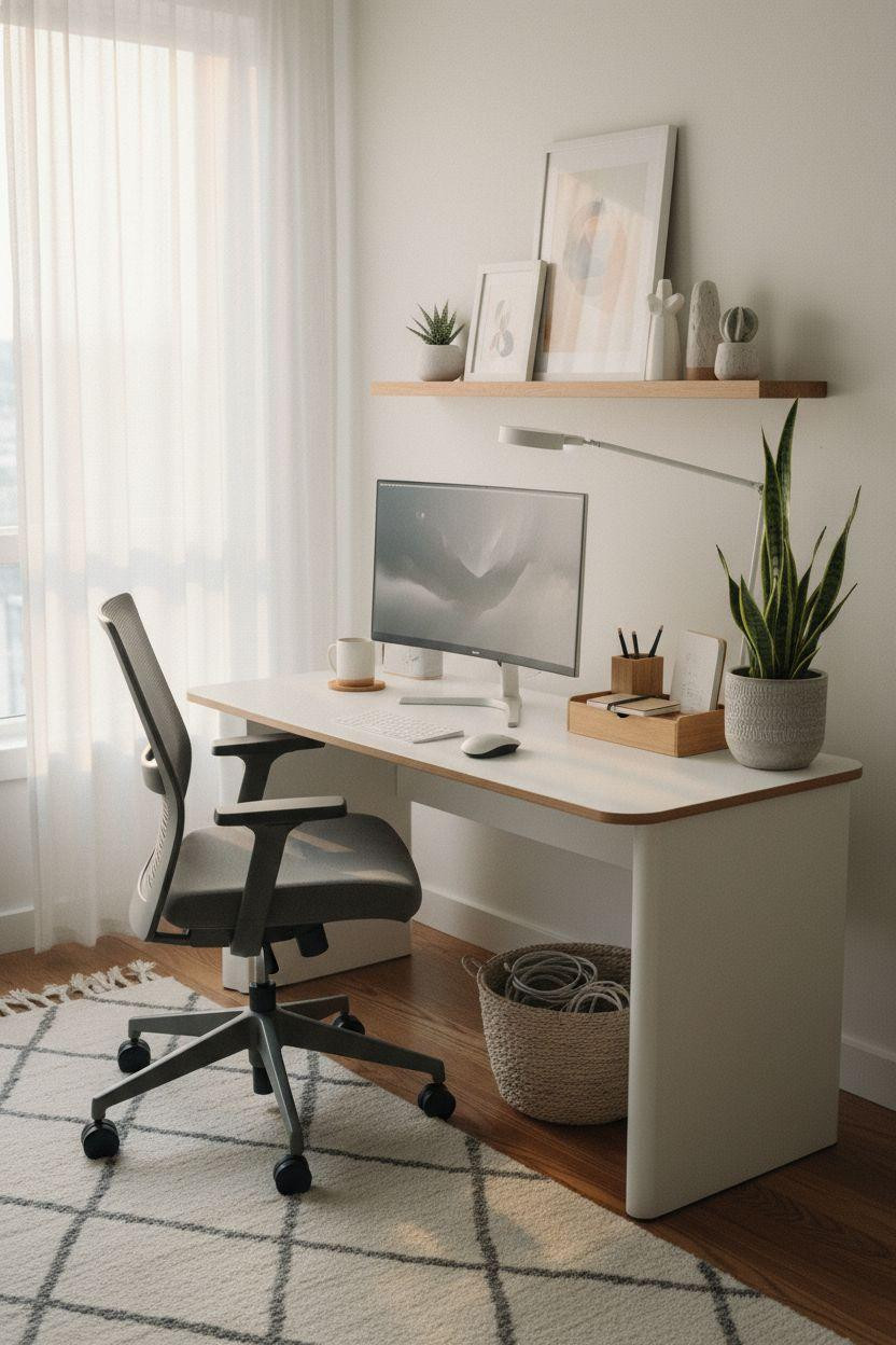 Desk job aesthetic - white home office with natural light