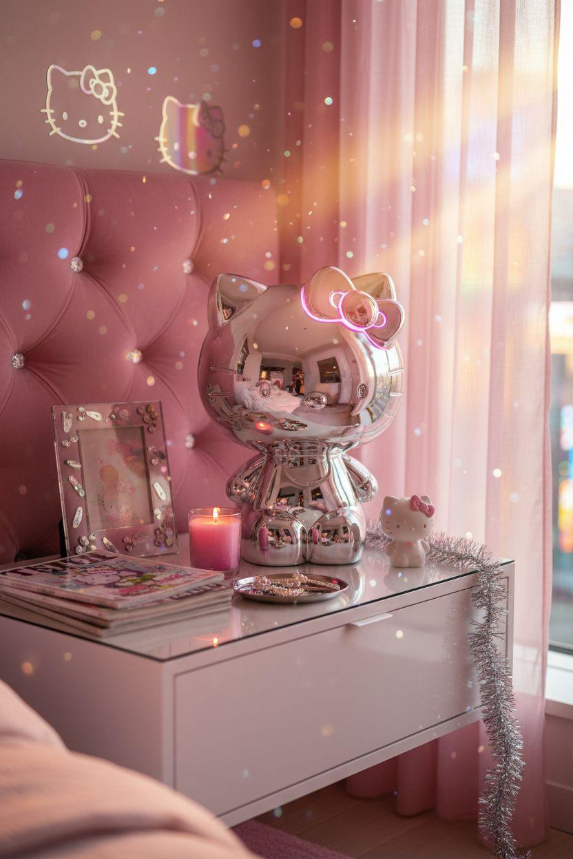 Hello Kitty Room - mirror chrome metallic lighting with Tokyo city views