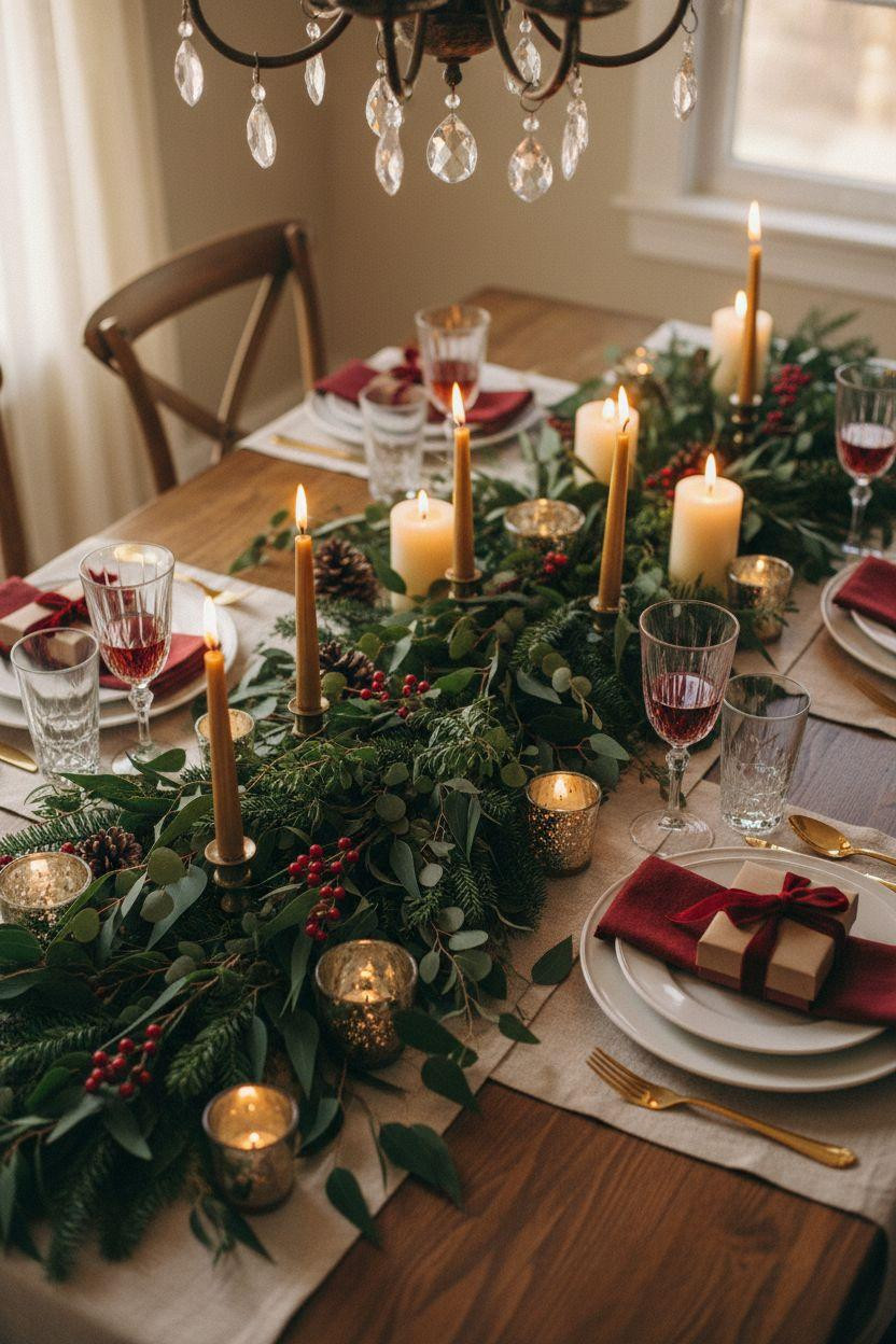 Holiday centerpieces for tables with full Christmas tablescape
