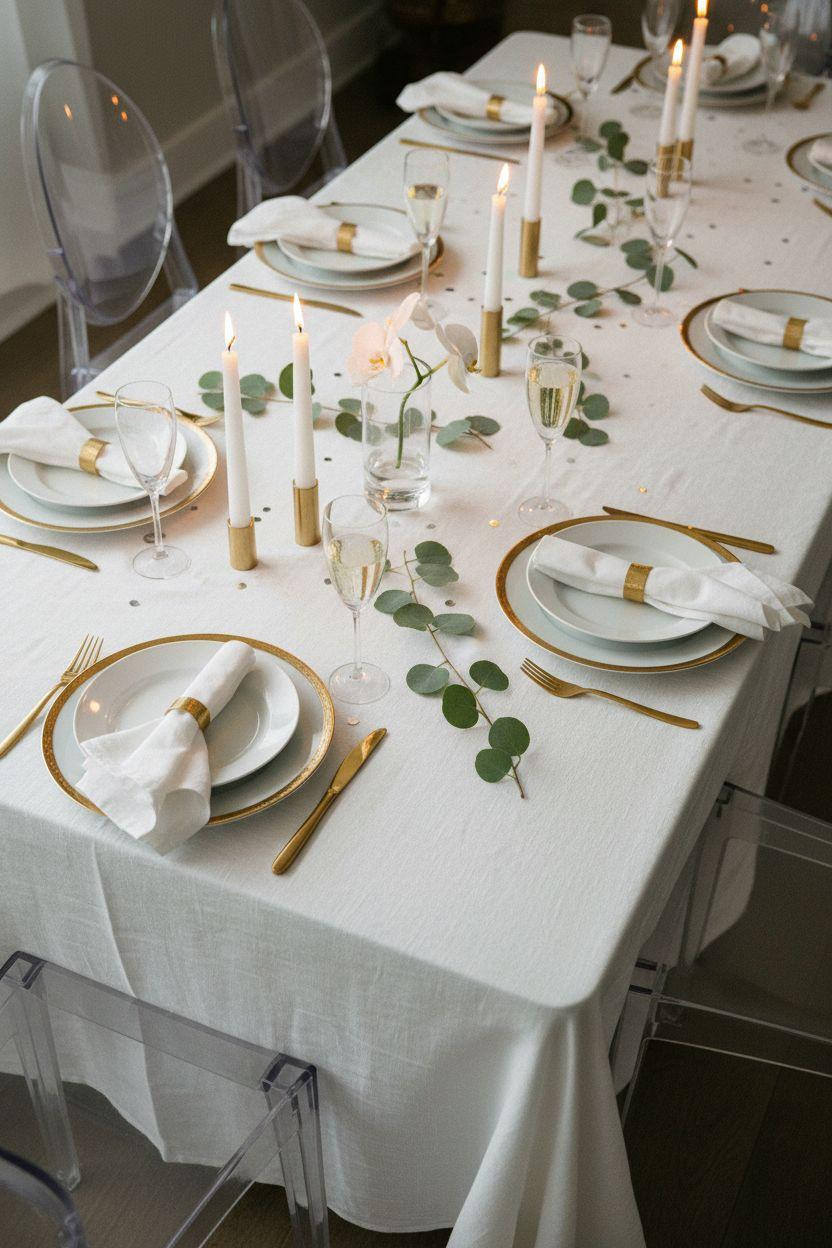 New Year table decoration with minimalist white theme