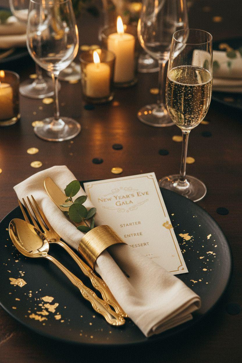 New Year table decoration flatware detail