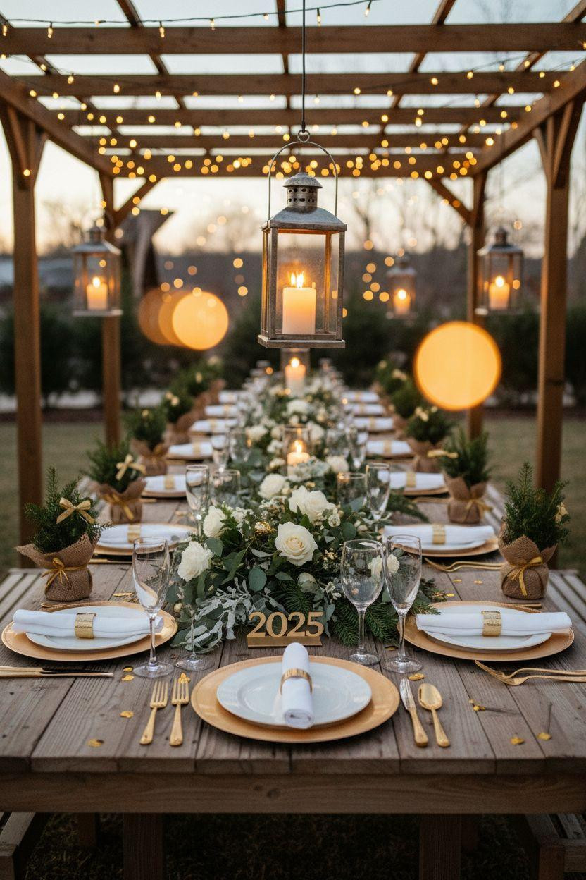 New Year table decoration for outdoor setting