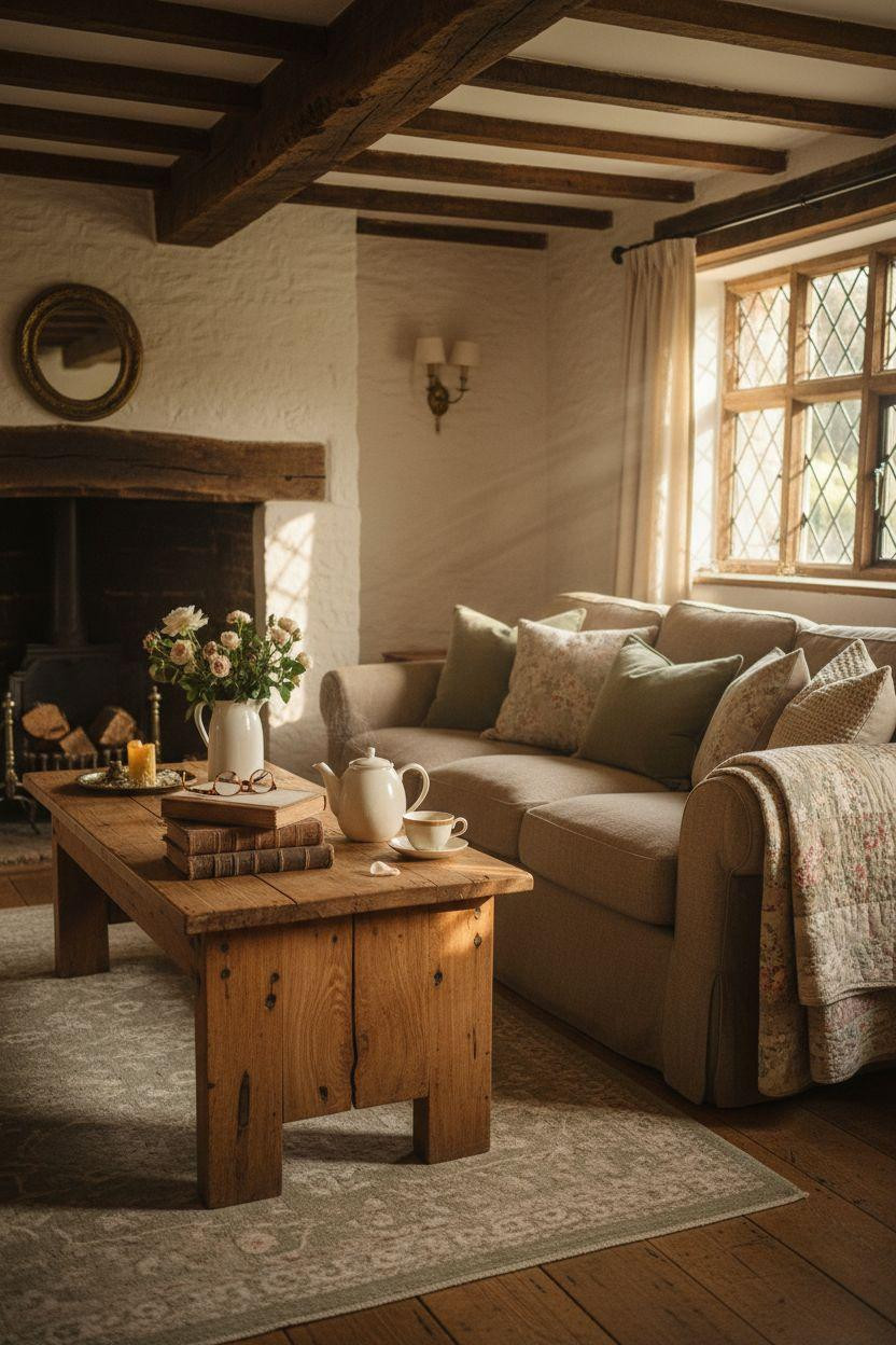 English Cottage Style intimate cottage with exposed beams and vintage details
