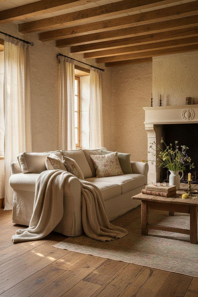 English Cottage Style French cottage with slipcovered sofa