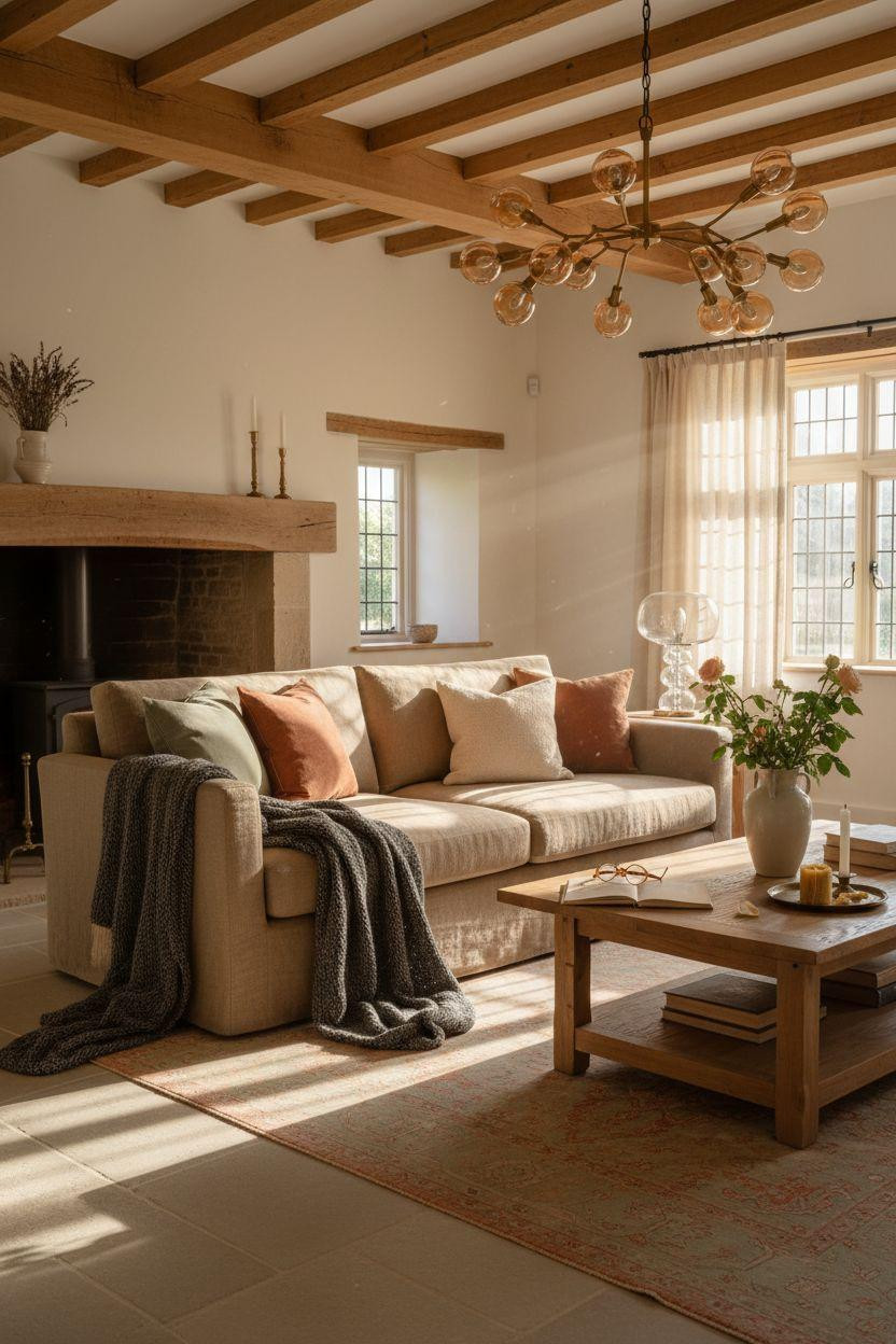 English Country House Interior - statement lighting with modern cottage style