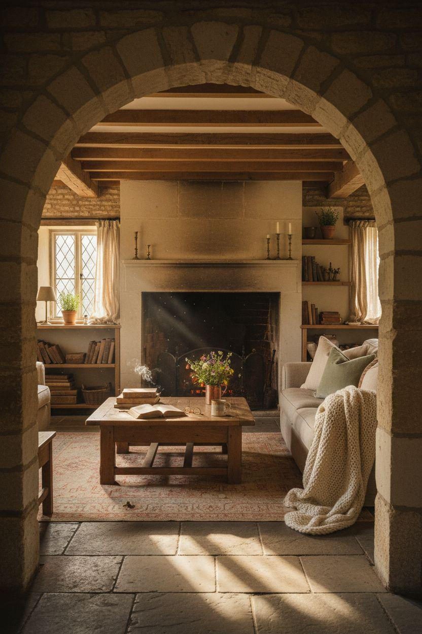 English Country House Interior - view through stone archway