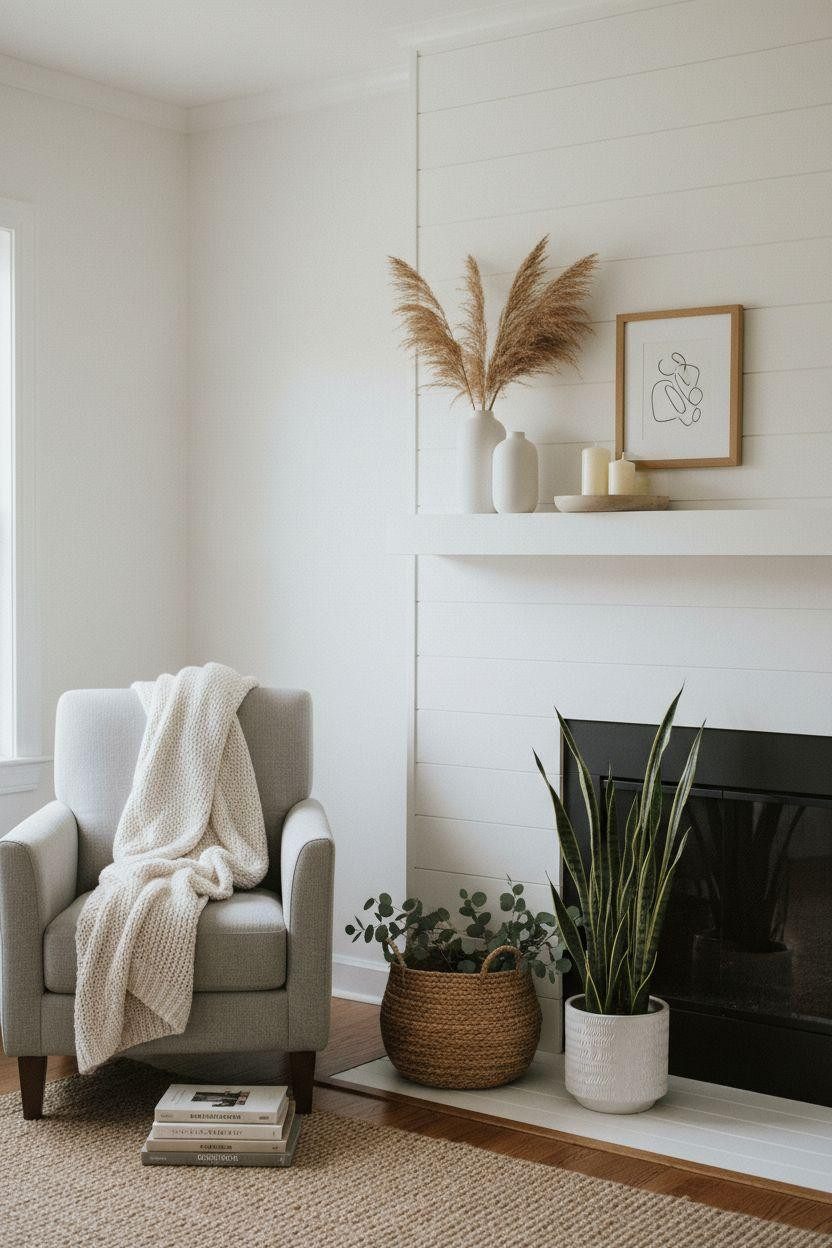 Fireplace Mantle Decor Ideas - Scandinavian minimal neutral decor