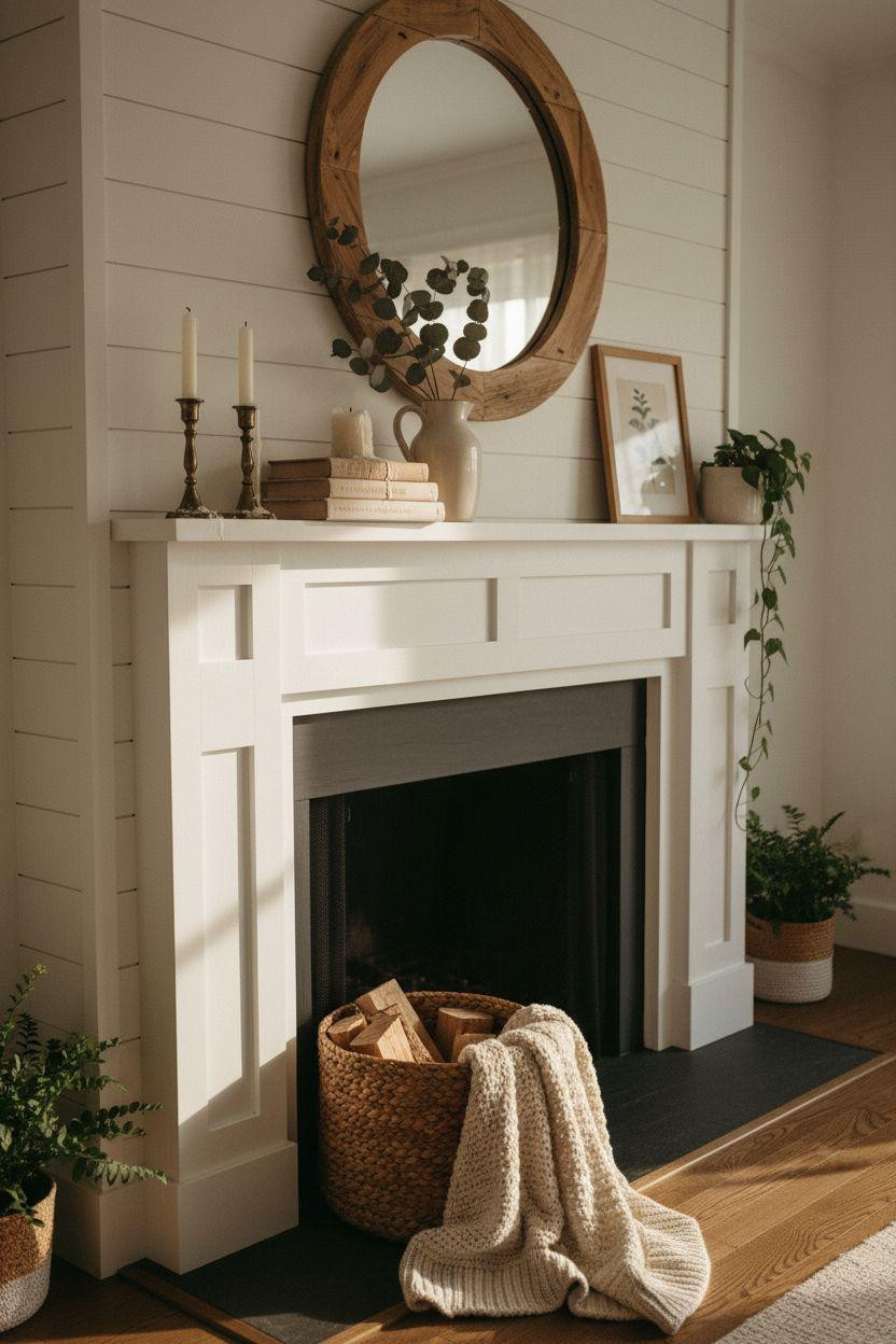 Fireplace Mantle Decor Ideas - vintage neutral styled mantle