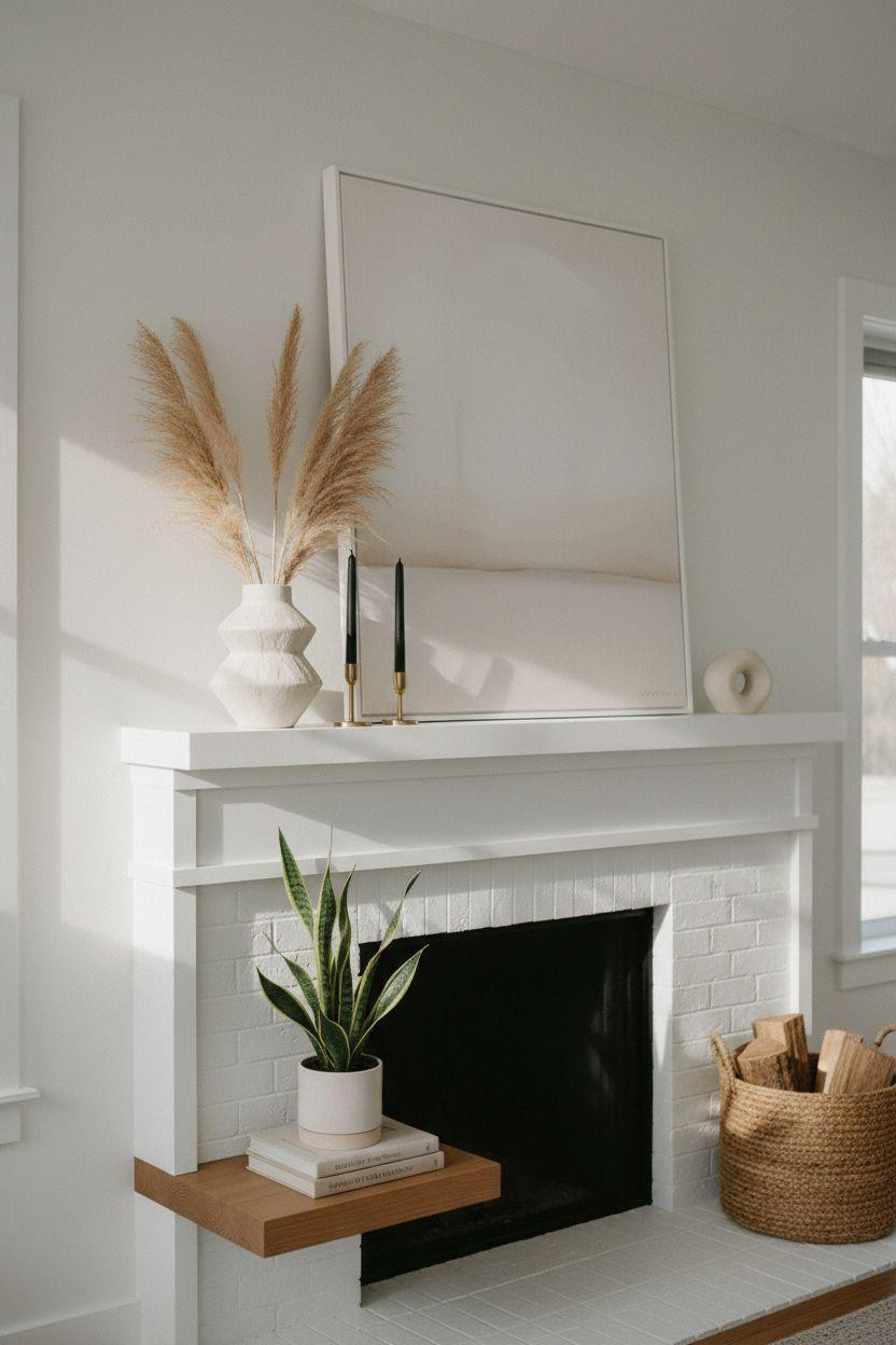 Fireplace Mantle Decor Ideas - minimalist white mantle styling