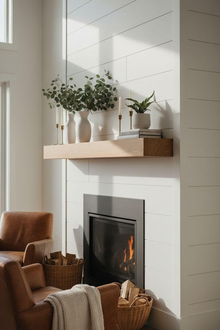 Fireplace Mantle Decor Ideas - contemporary oak and black steel
