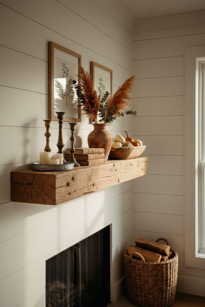 Fireplace Mantle Decor Ideas - reclaimed wood farmhouse style