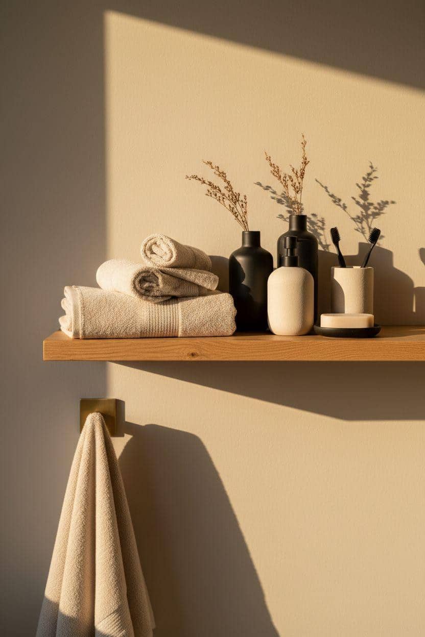 Bathroom Shelf Ideas - floating shelf spa style