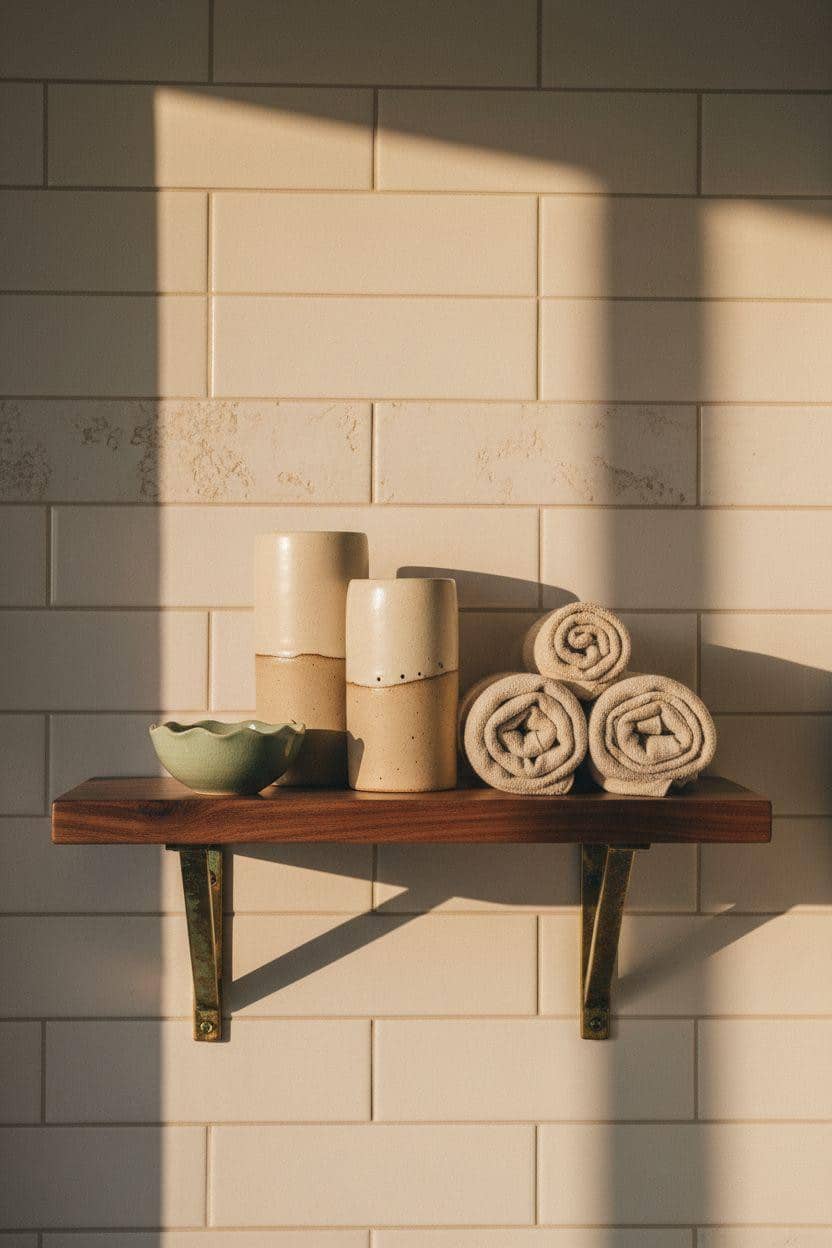 Bathroom Shelf Ideas - walnut wall shelf