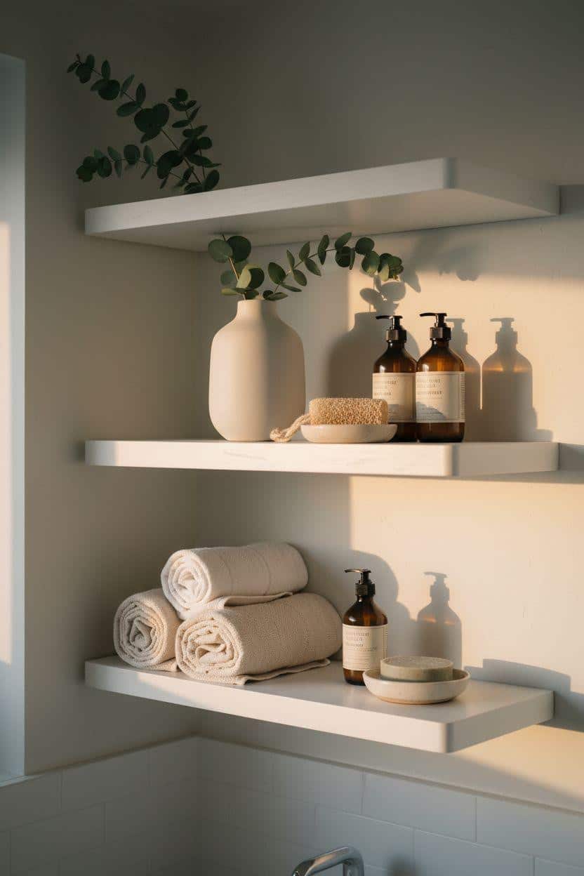 Bathroom Shelf Ideas - white bathroom shelving