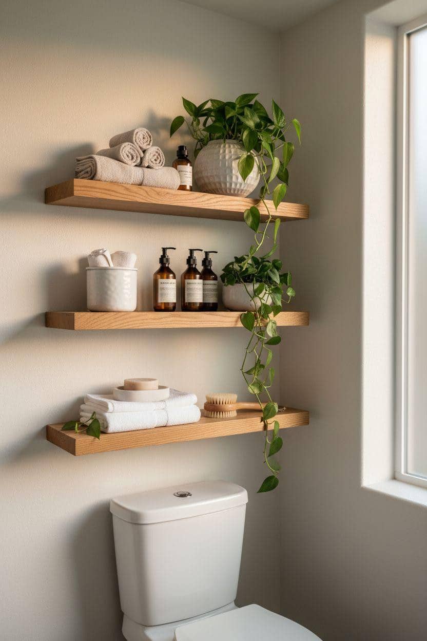 Bathroom Shelf Ideas - shelves over toilet