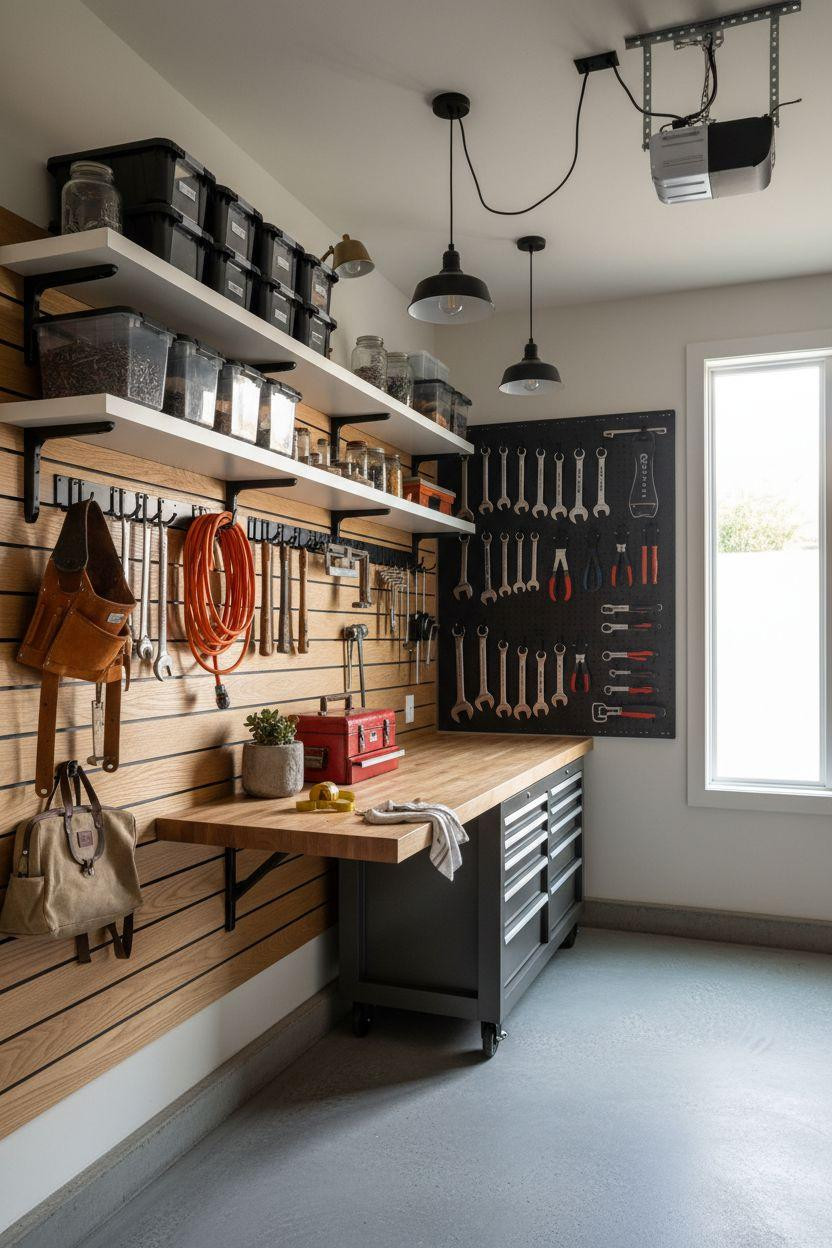 Garage Storage Ideas for compact spaces with slatwall systems