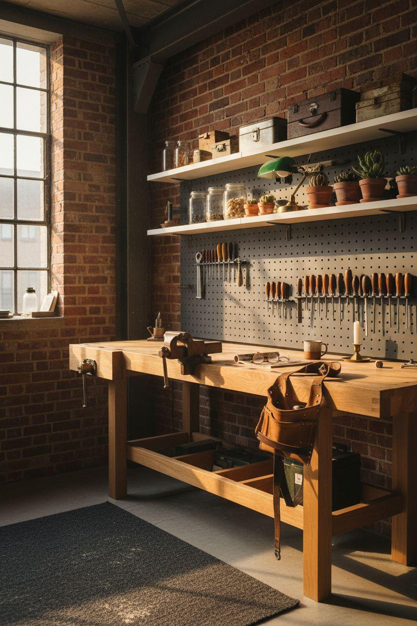 Garage Workshop Layout with organized workspace