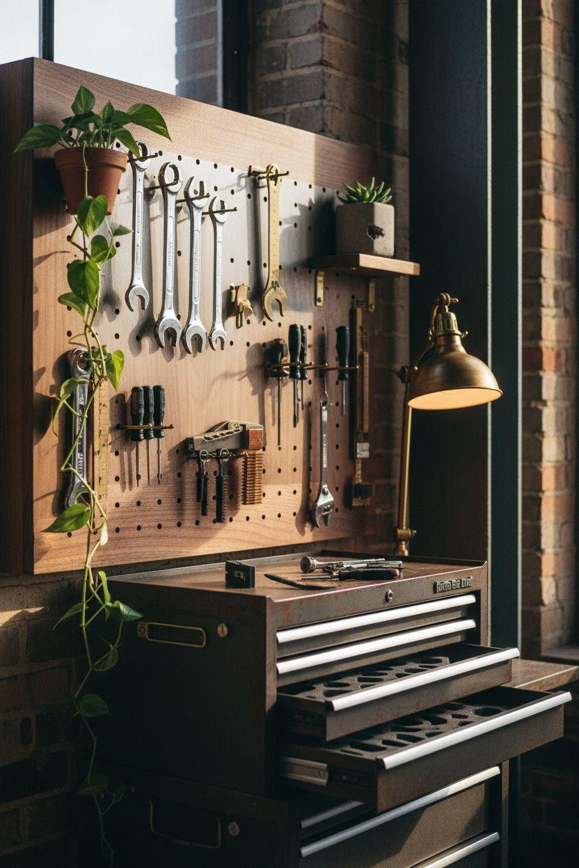 Garage Workshop Layout with tool storage details