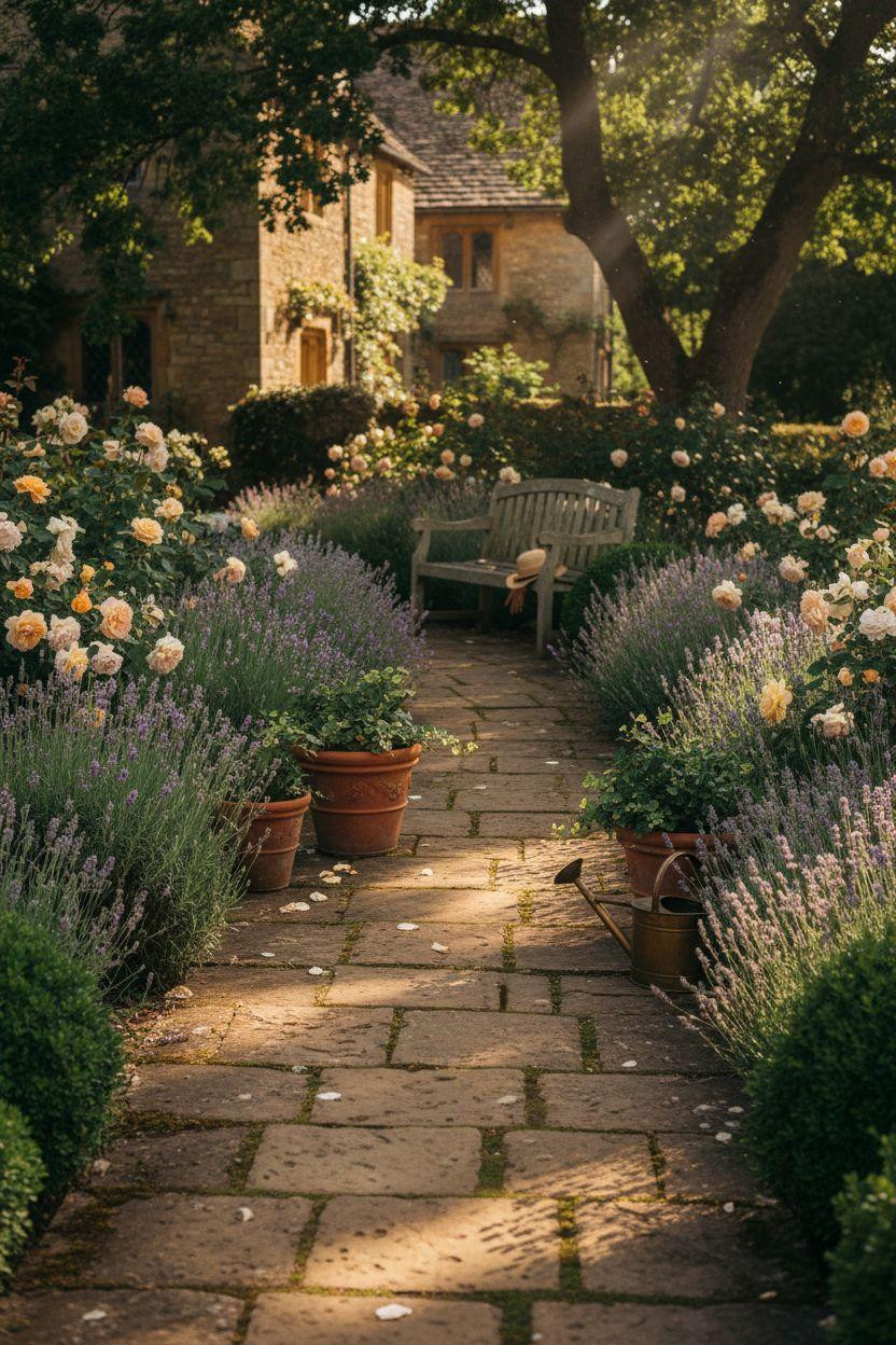 Garden Walkway curved through cottage garden