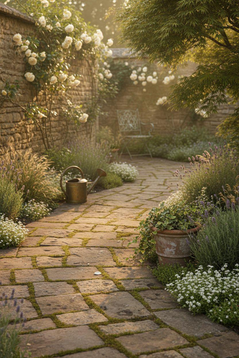Garden Walkway with reclaimed stone and lavender