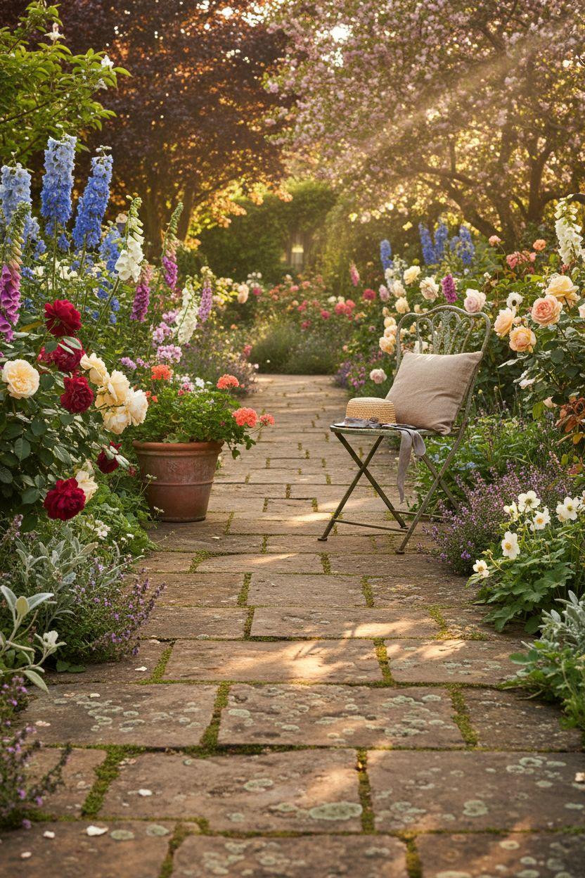 Garden Walkway meandering through flower beds