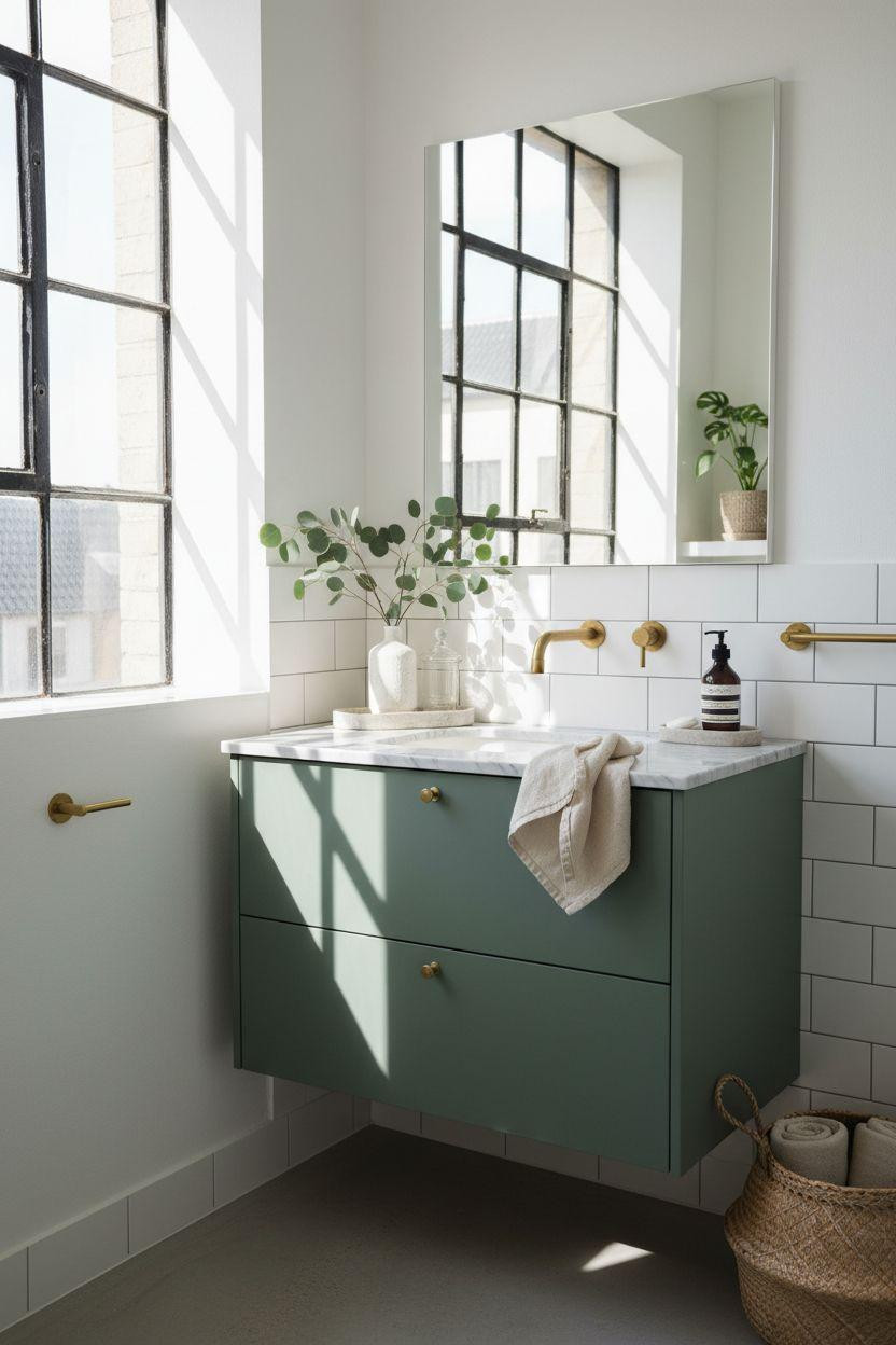 Green Bathroom Vanity with space-saving design
