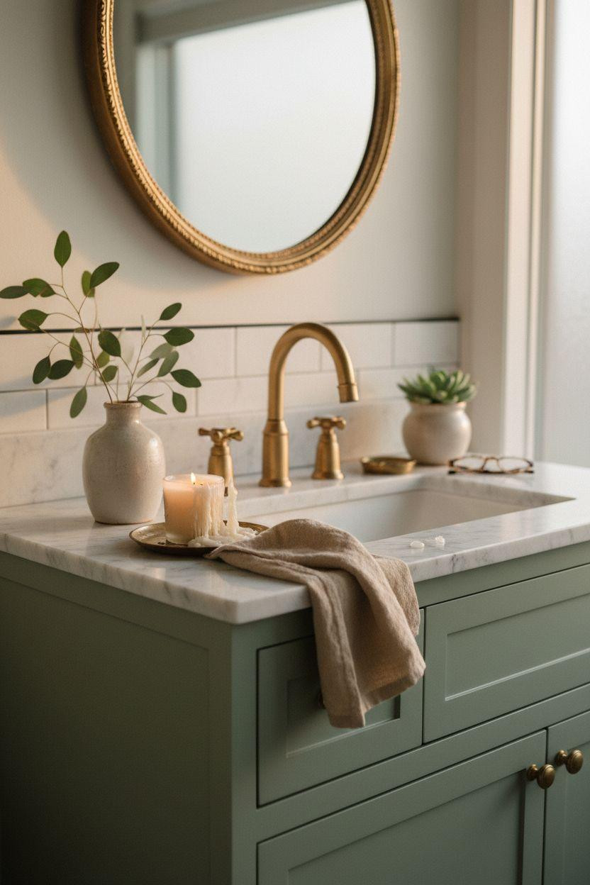 Green Bathroom Vanity with botanical sage tones