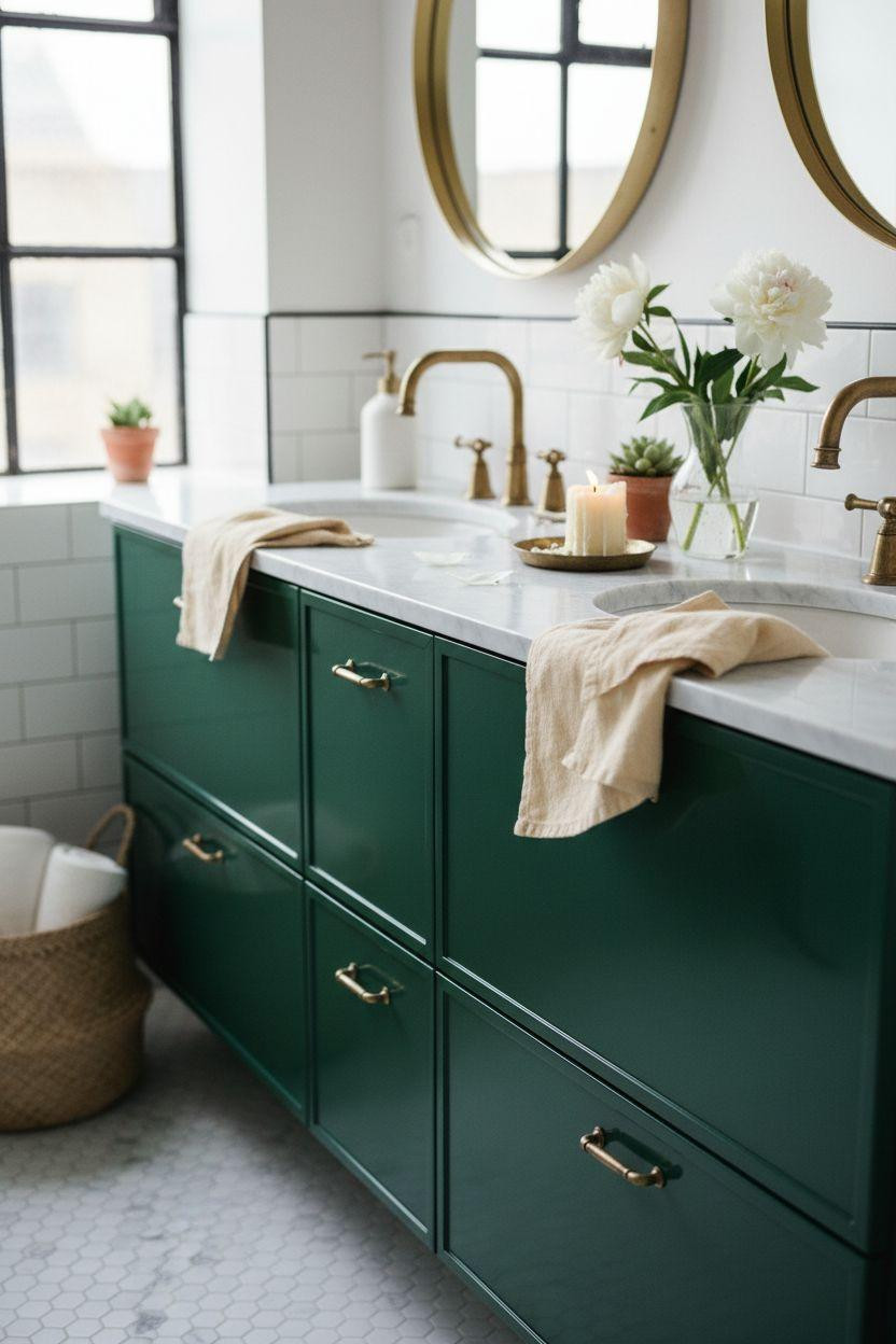 Green Bathroom Vanity with glossy emerald finish