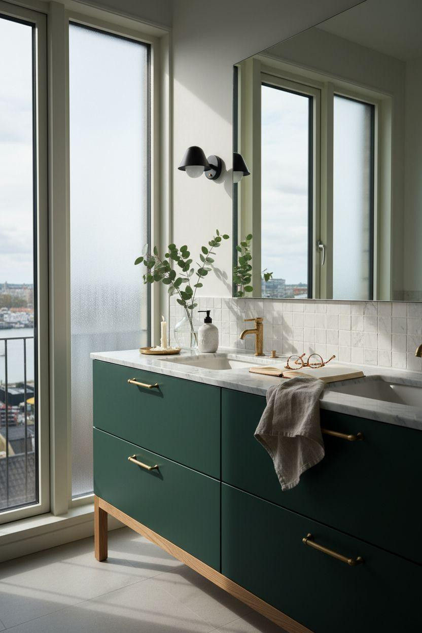 Green Bathroom Vanity with moody minimalist design
