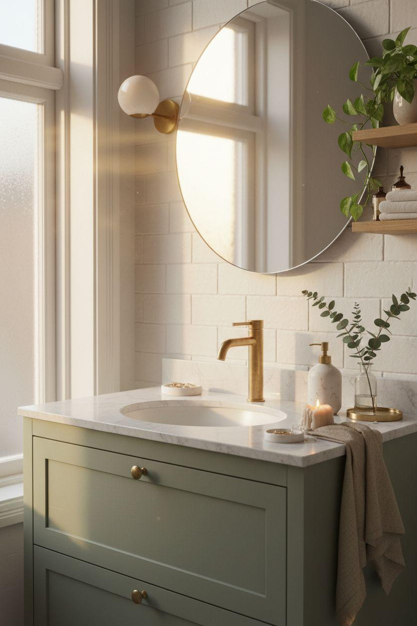Green Bathroom Vanity with European aesthetic