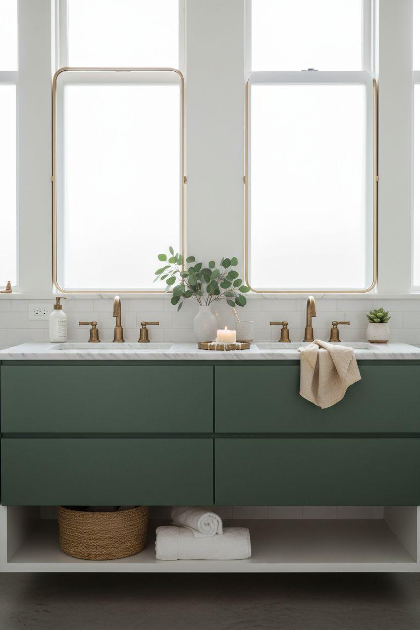 Green Bathroom Vanity with natural oak accents