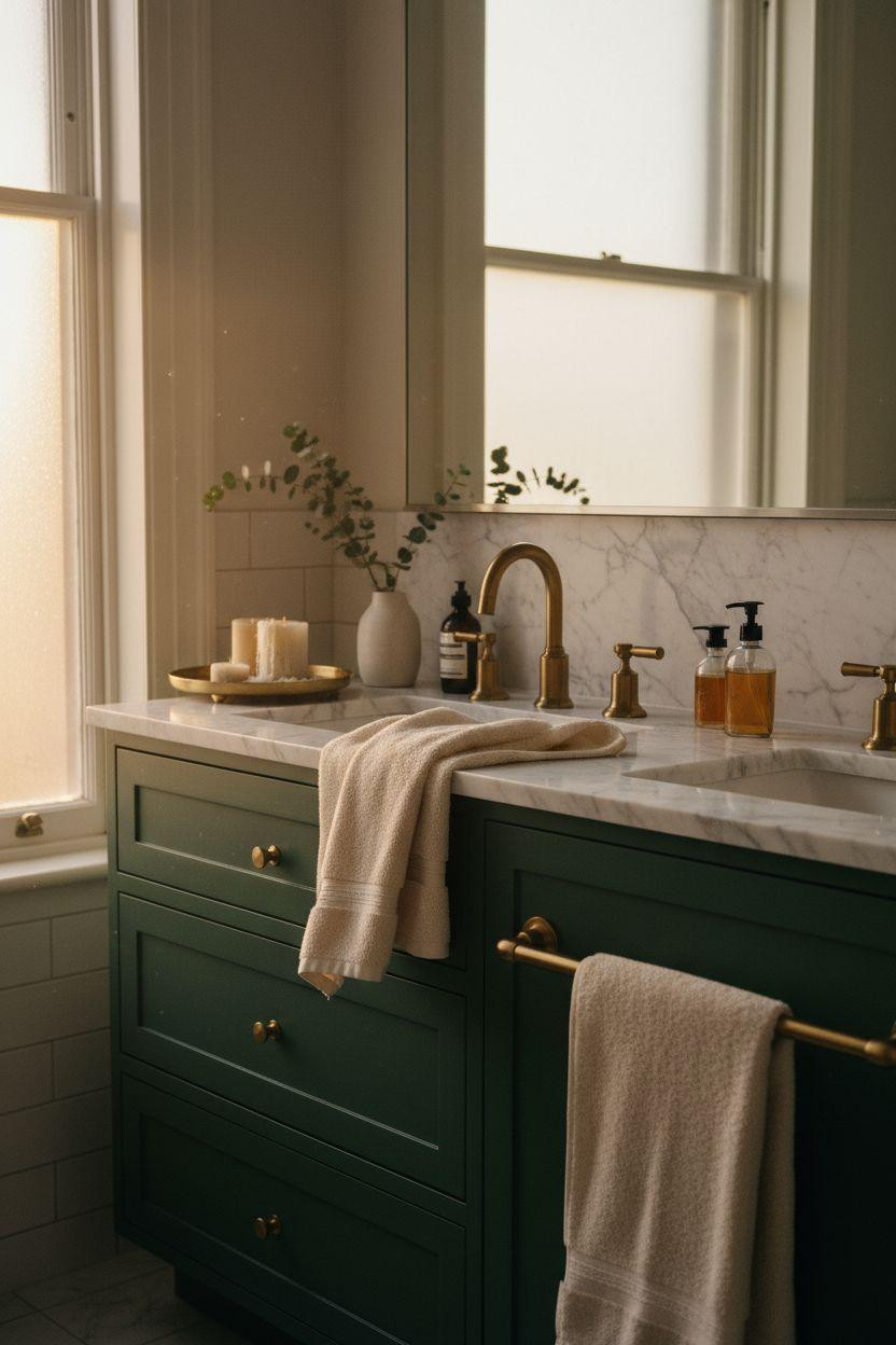 Green Bathroom Vanity with sophisticated master bath design