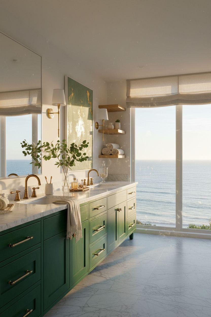 Green Bathroom Vanity with coastal luxury design
