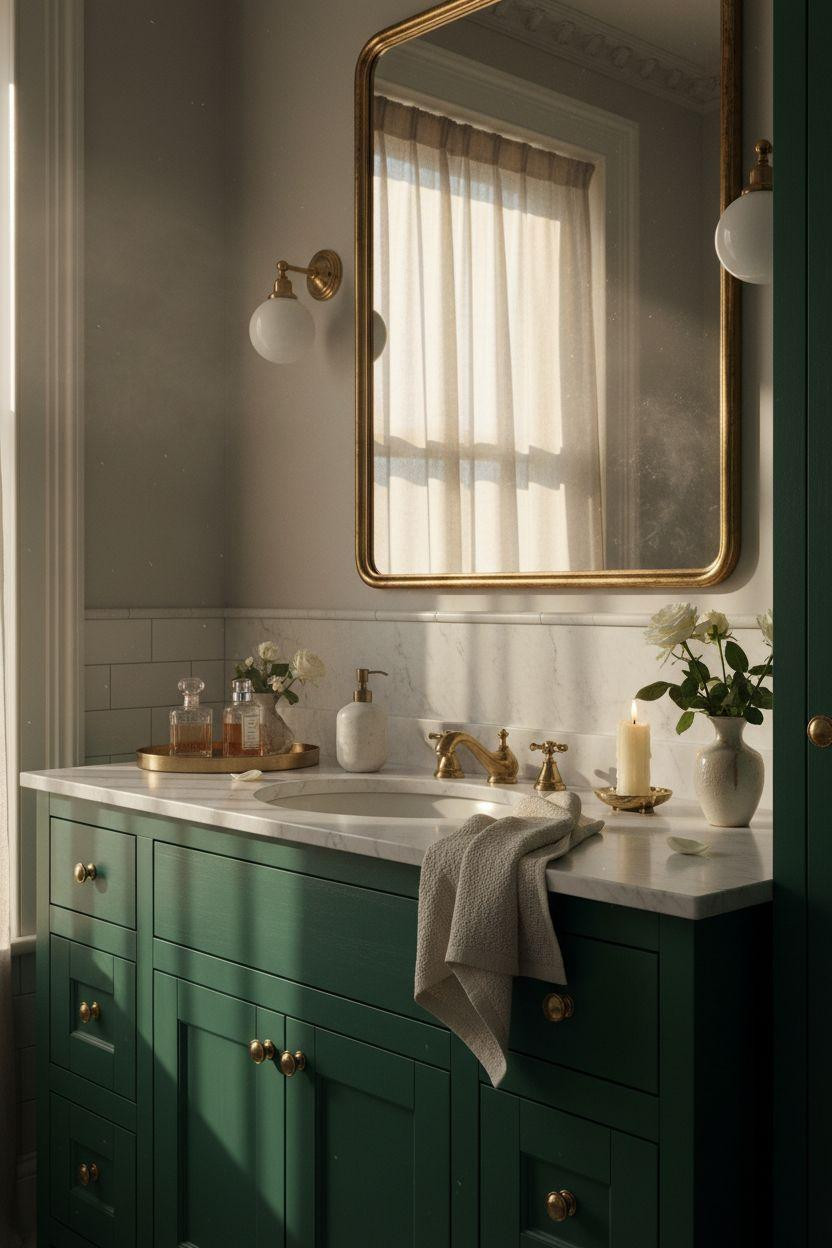 Green Bathroom Vanity with vintage elegance